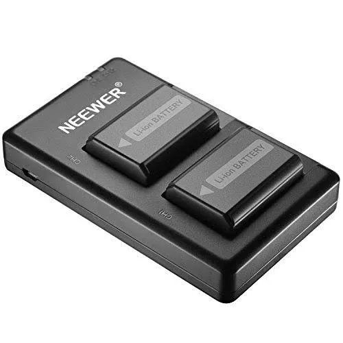 Neewer NP-FW50 Camera Battery Charger Set Compatible with Sony ZV-E10, A7, A7R, A7RII, A7II, A7SII, A7S, a3000, a5000, a6000, a6300, a6400, a6500, RX10 Series(2-Pack, Micro USB Port, 1100mAh)