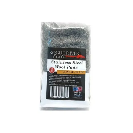 434 Stainless Steel Wool (8 pad Pack) - FINE Grade - by Rogue River Tools. Made in USA, Oil Free, Won’t Rust. Choose from All Grades!