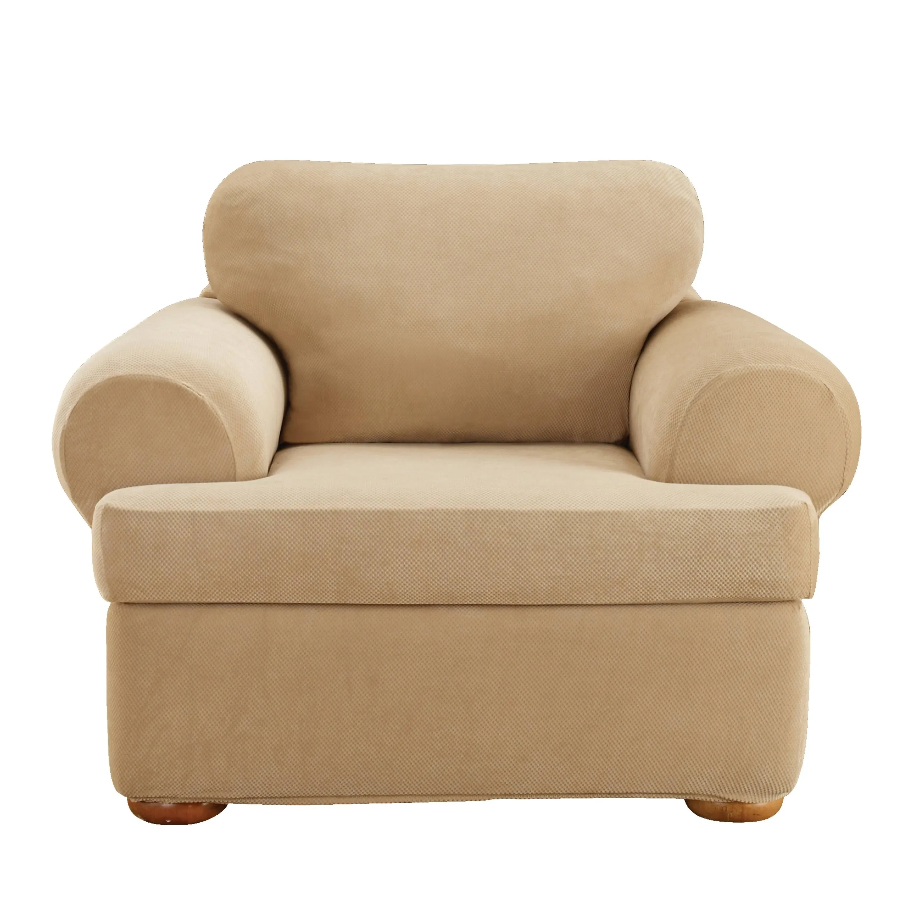 SureFit Stretch Pique 3 Piece T Cushion Chair Slipcover - Cream