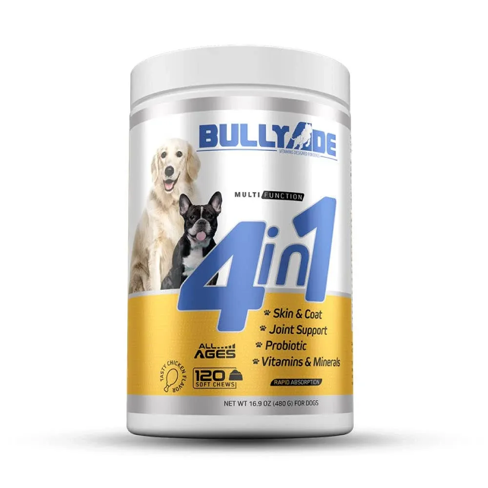 Bullyade 4 in 1 - Probiotic, Joint Support, Skin & Coat, Multi-Vitamin Soft Chews ...