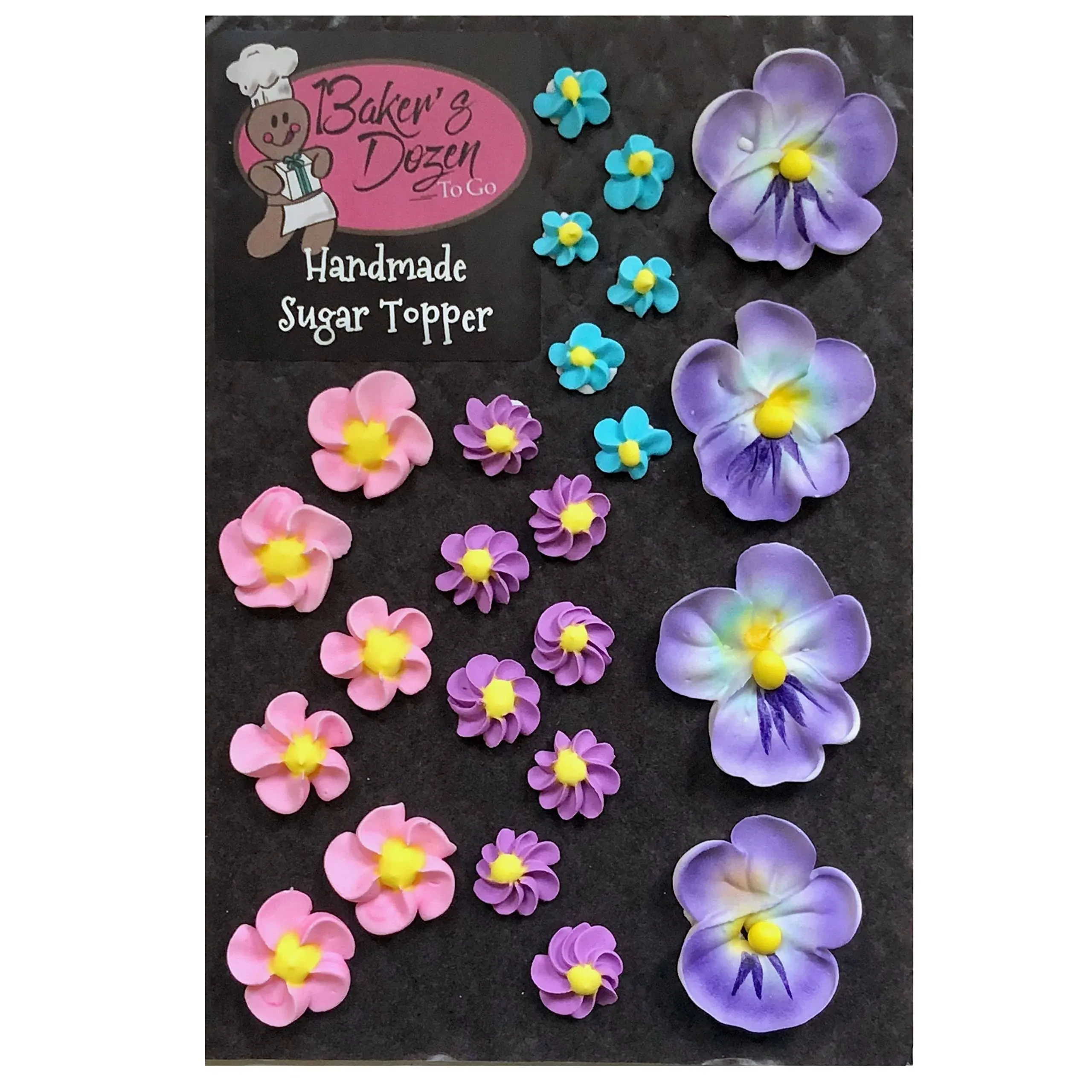 Bakersdozentogo Pansy Flower Assortment Edible Icing Cupcake Topper