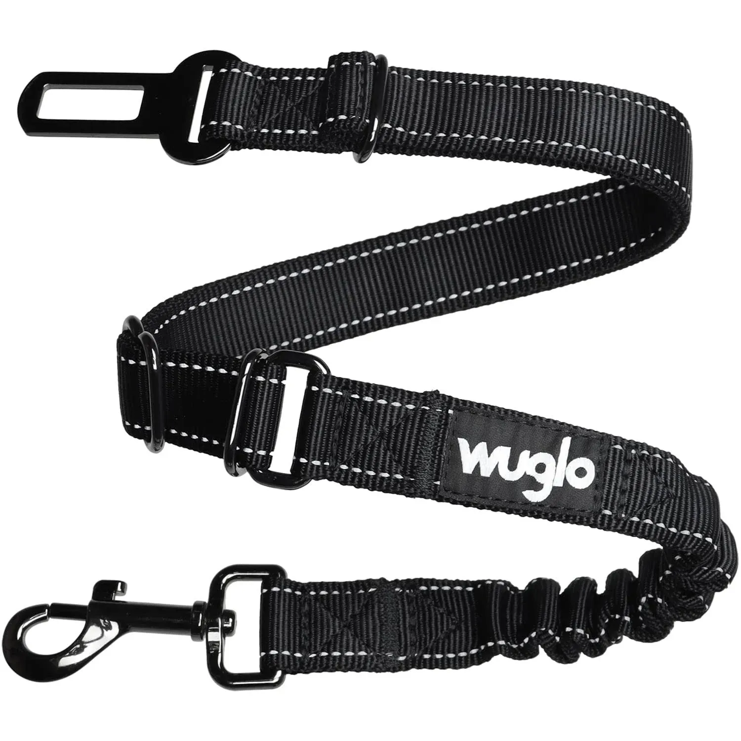 12"-37" Wuglo Dog Seat Belt - Dog Car Harness with Strong Elastic Belt - Durable & Safe Dogs Cars Seat Belts Clip - Universal Dog Seatbelt for Car Travel (Black)