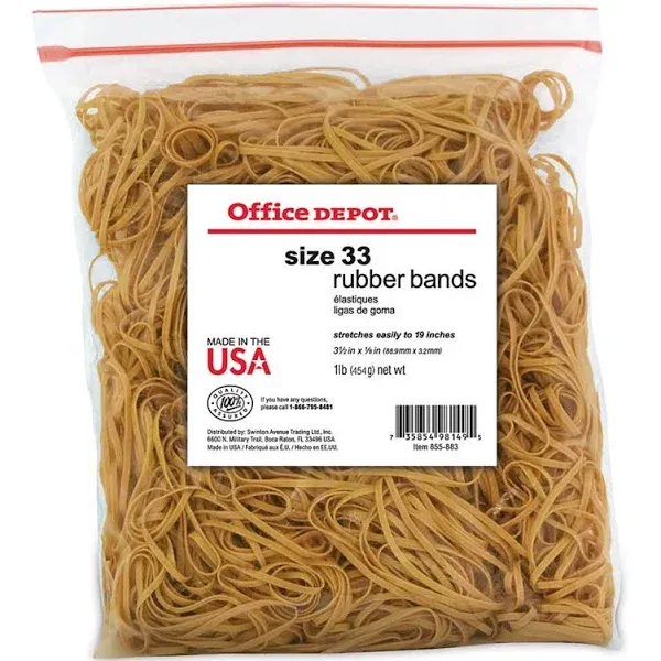 Office Depot Brand Rubber Bands, #33, 3 1/2&#034; x 1/8&#034;, Crepe, 1-Lb Bag