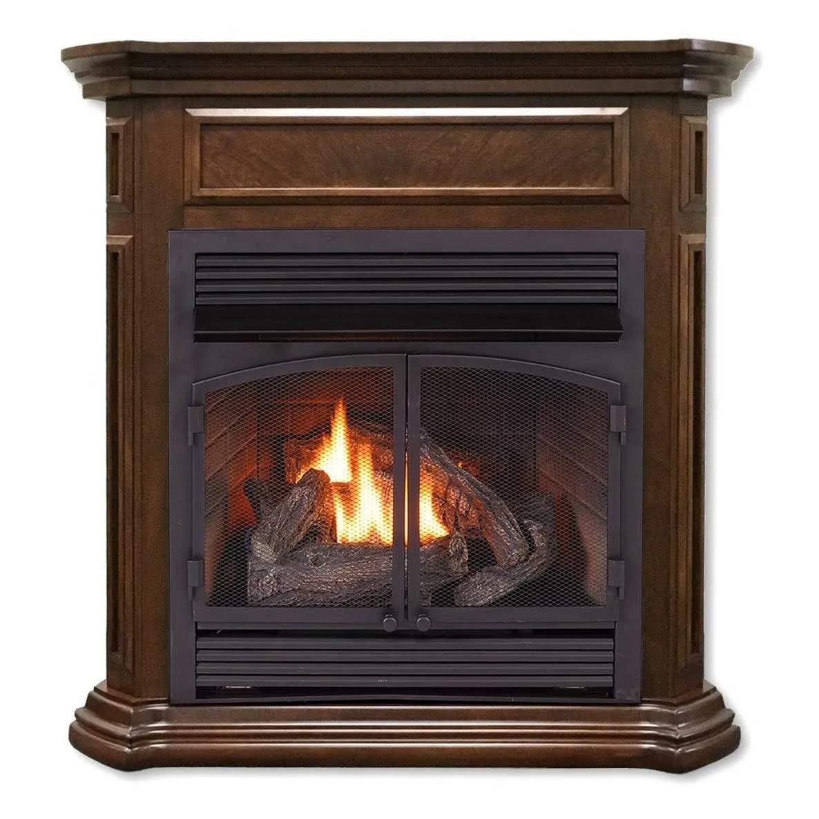 Duluth Forge Dual Fuel Ventless Fireplace - 32,000 BTU, T-Stat Control, Nutmeg Finish