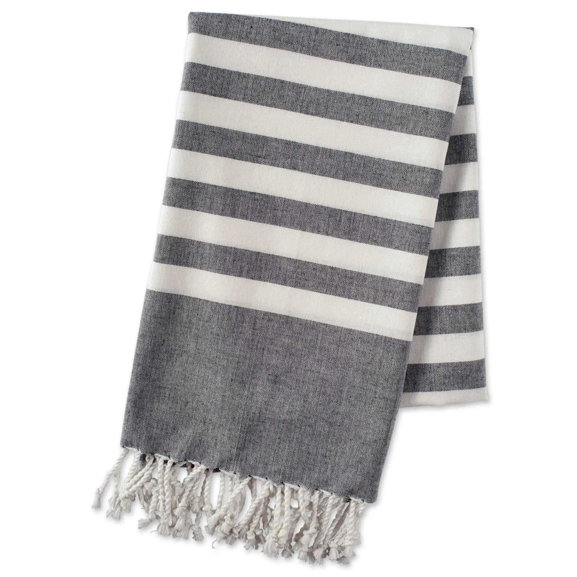 Design Imports 1 in. Black Stripe Fouta Towel