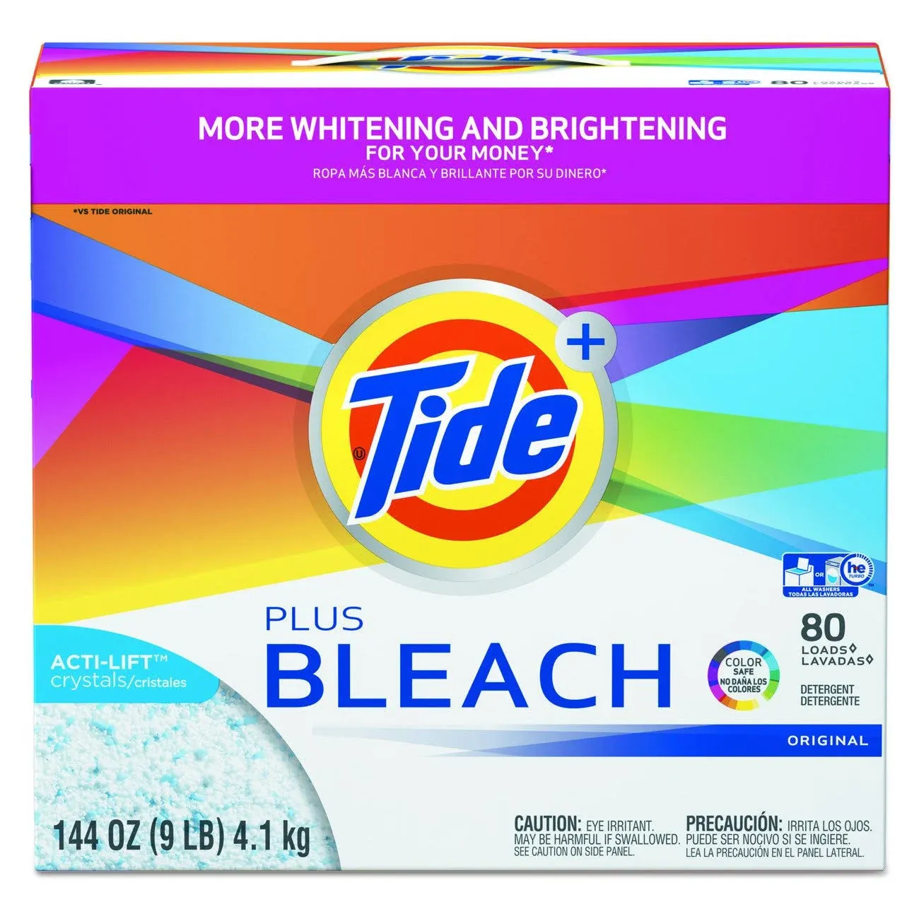 Laundry Detergent with Bleach, Tide Original Scent, Powder, 144 oz Box, 2-carton