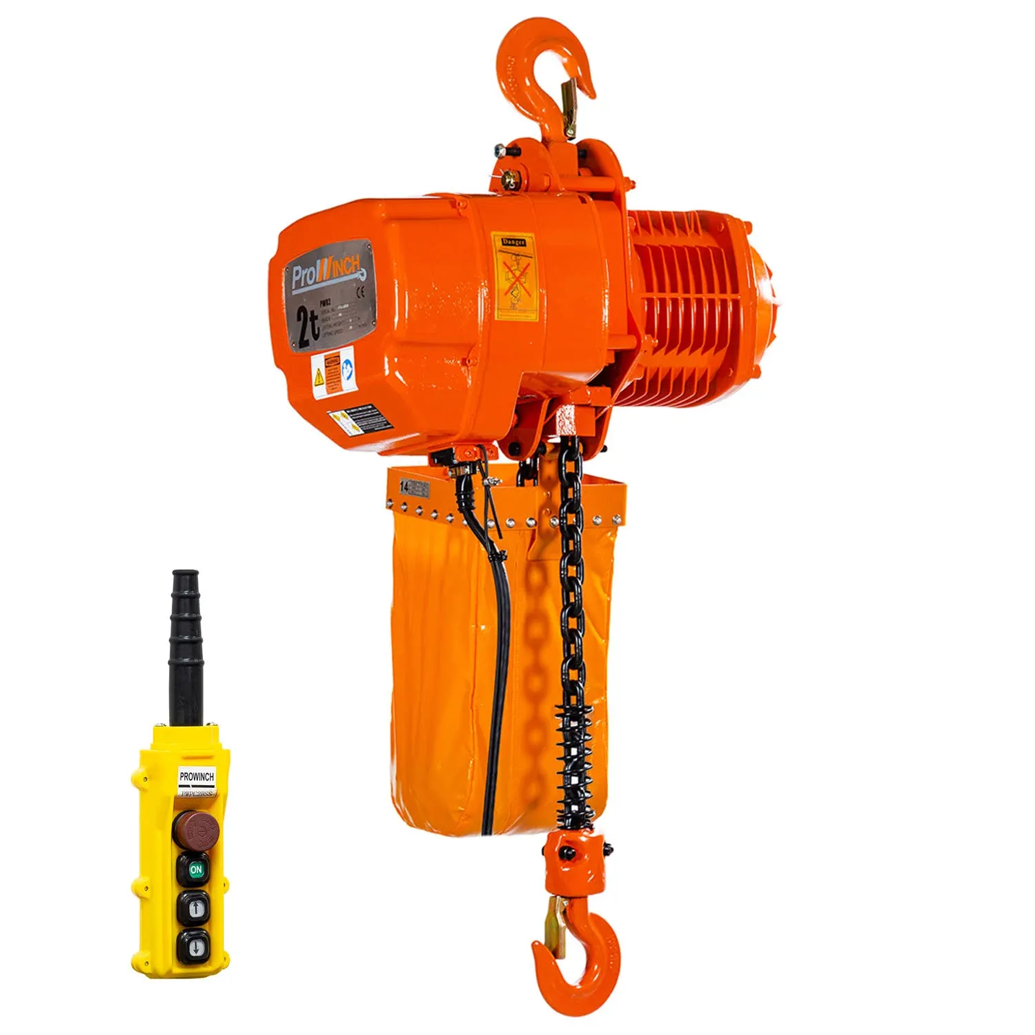 Prowinch 2 Ton (4,400 lb) 1-Speed Electric Chain Hoist, 208~240/440~480V, with 20 ft. G100 Chain, Heavy-Duty Lifting Applications with Reliable Performance and Versatile Voltage Compatibility