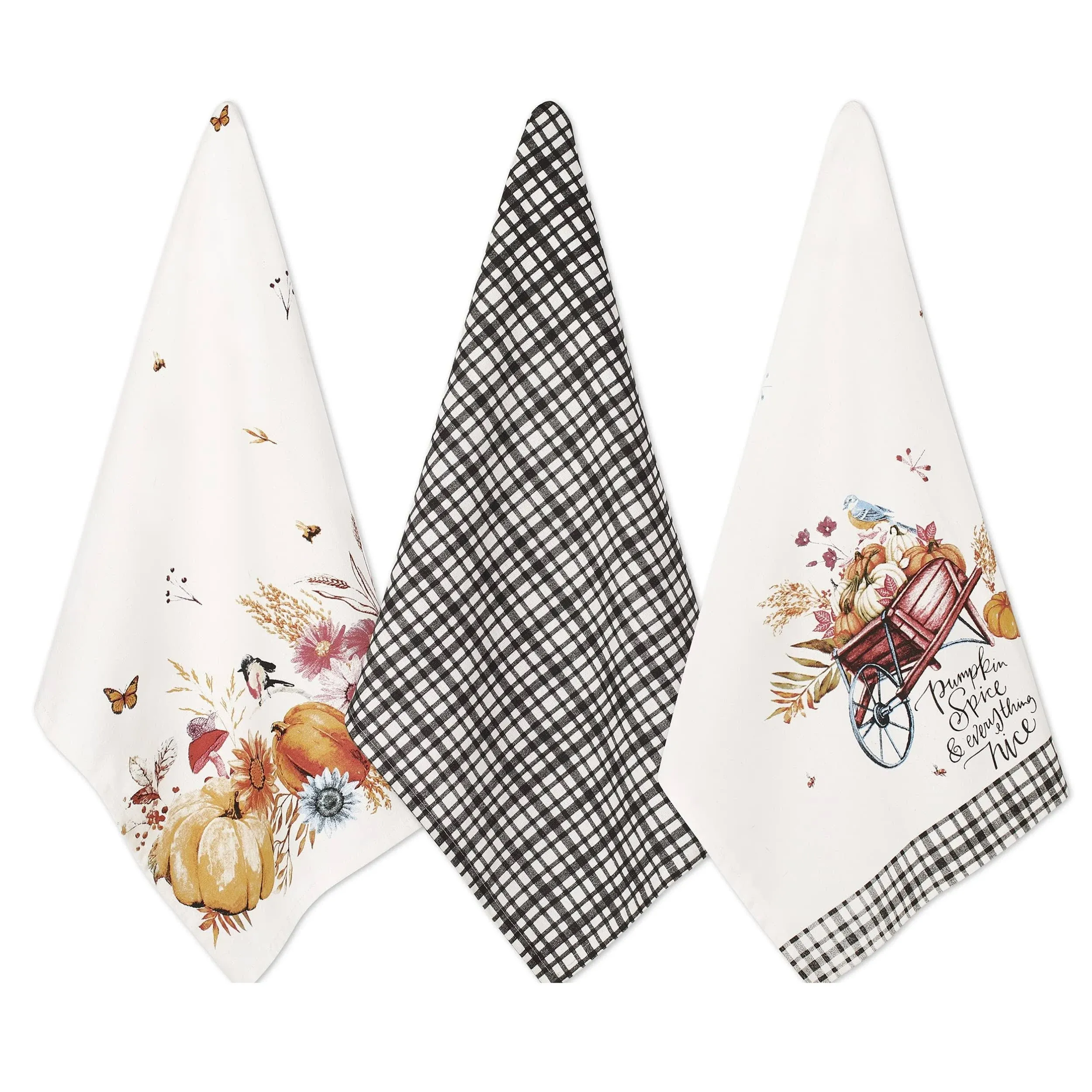 Fall Kitchen Towels with Hanging Loop Set of 3 100% Cotton Dish Towels for Dr...