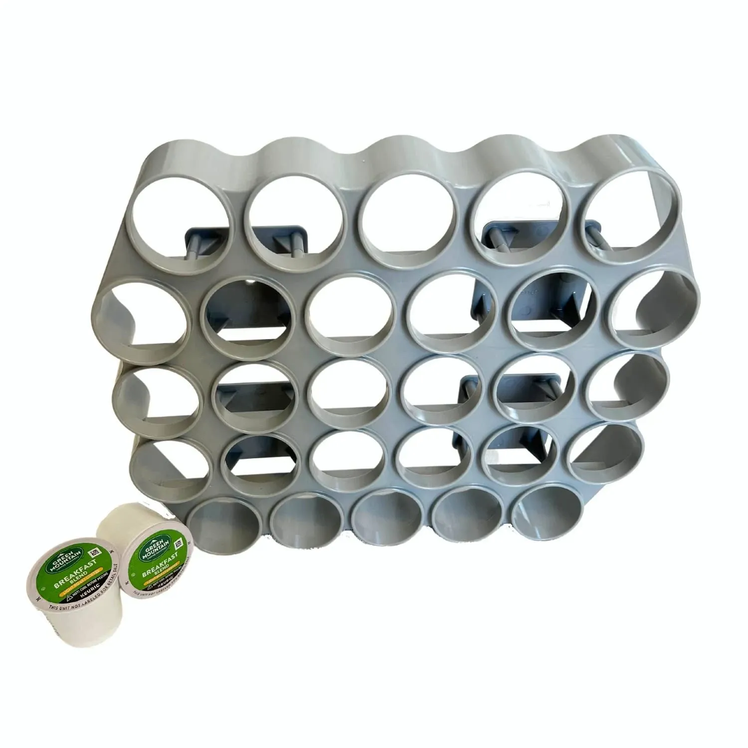 Storage Theory Wall Mounted K Cup Holder - Holds 28 K Cup Pods, Peel-and-Stick Installation or Pre-Drilled Holes - Perfect Coffee Bar Decor, Coffee Station Accessory Gray