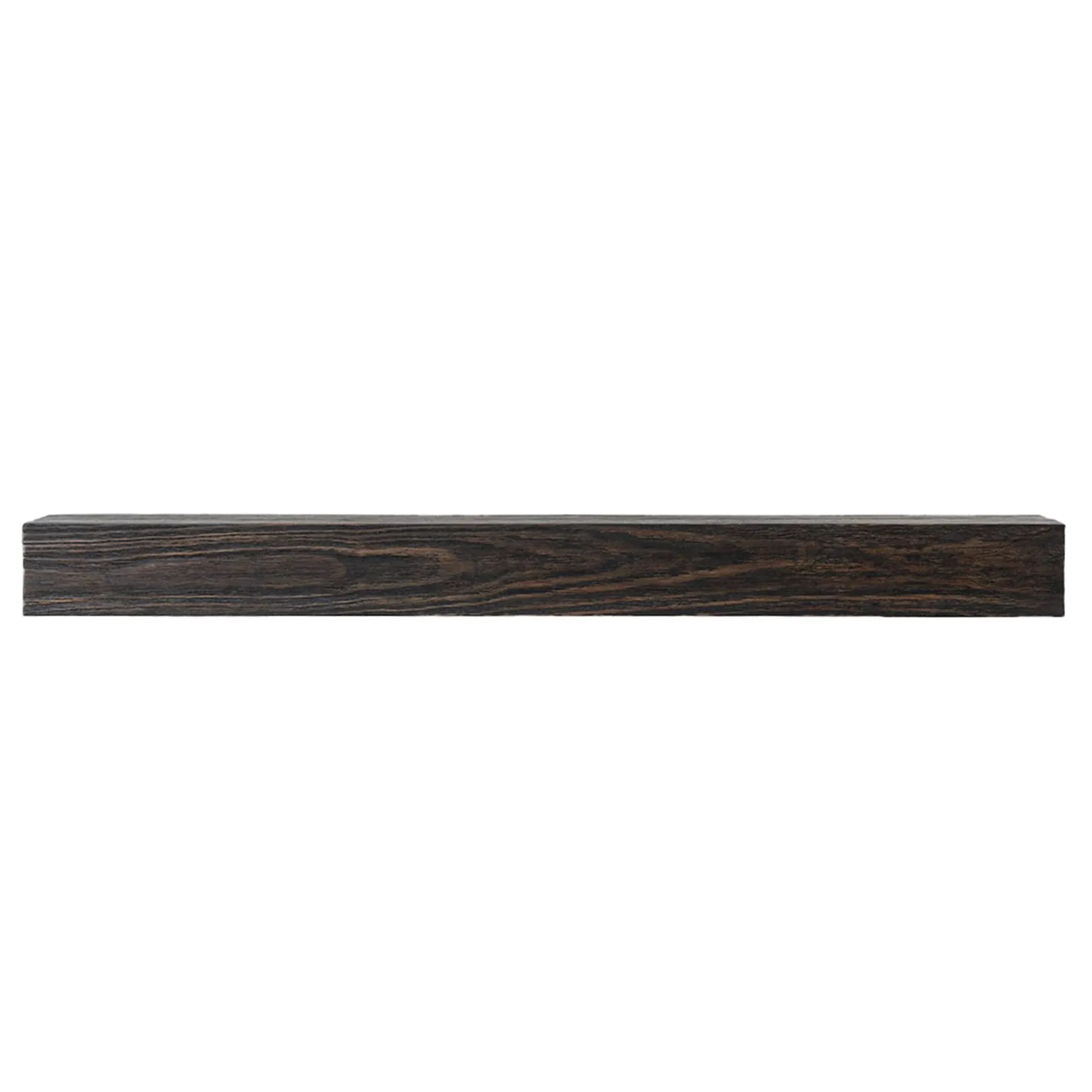 Modern Ember Modern Rustic 72 inch Wood Mantel Shelf in Charcoal Black Stowe, Sand Groove Pattern