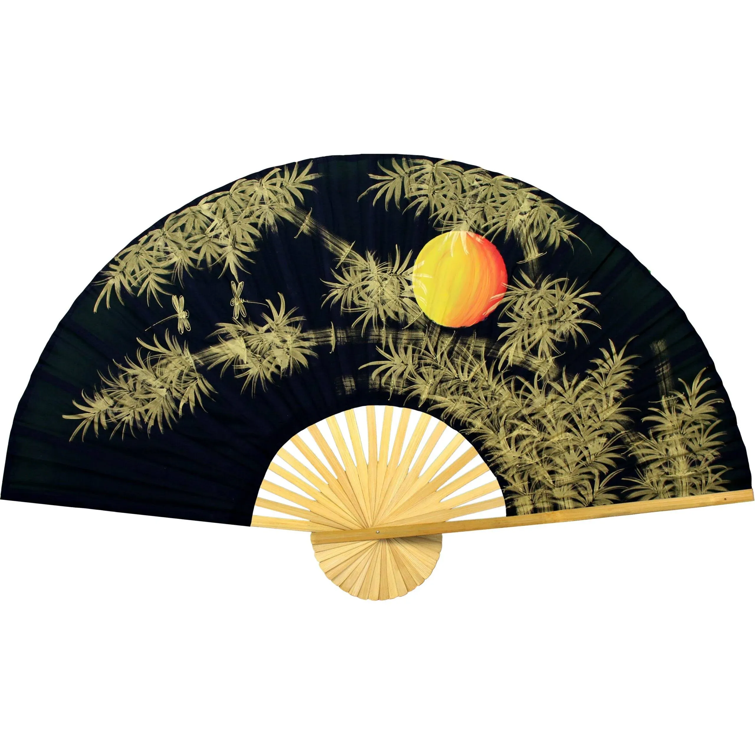 Bamboo Moon Folding Wall Fan Hand Painted Wall Decor Art (60 inch Wide)