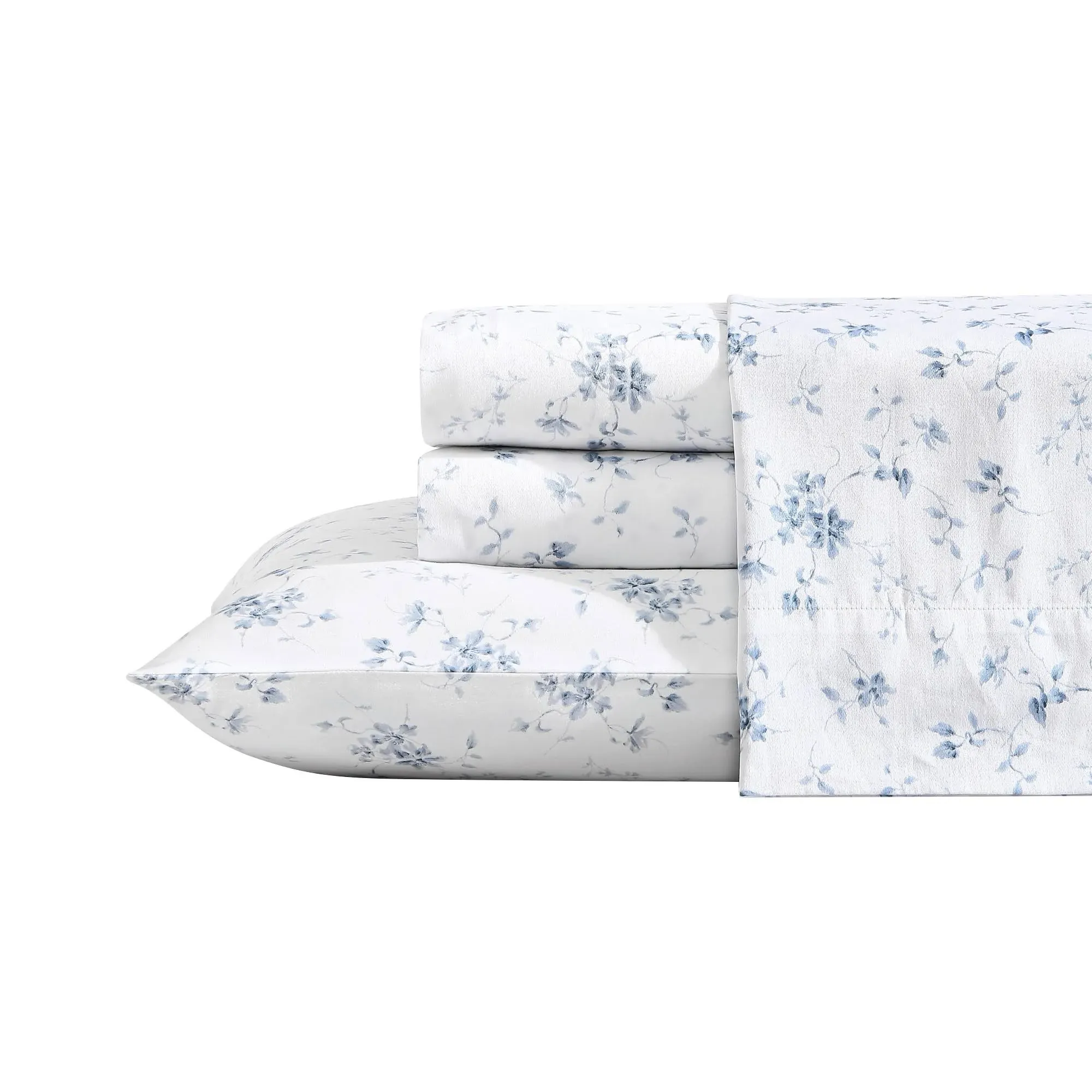 Laura Ashley Garden Muse 4-Piece Blue Cotton King Sheet Set