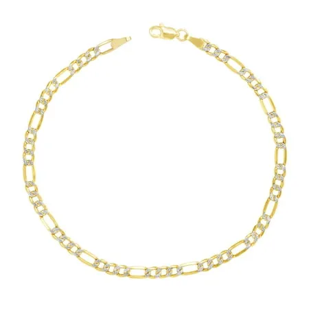 Nuragold 14k Yellow Gold 3.5mm Figaro Chain Link Diamond Cut Pave Two Tone Bracelet or Anklet Womens Jewelry Lobster Clasp 7 7.5 8 8.5 9