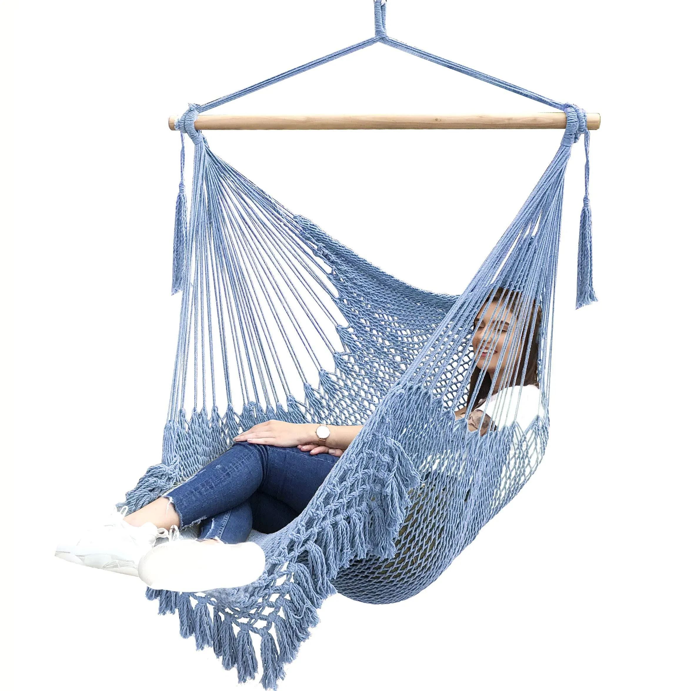 Large Hammock Chair Swing, Relax Hanging Rope Swing Chair with Detachable Metal ...