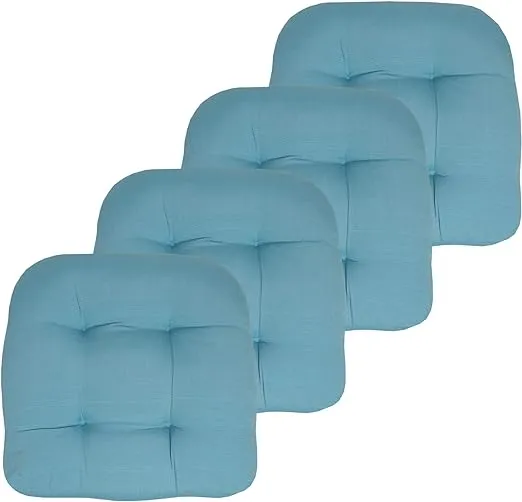 Sweet Home Collection Patio Cushions Outdoor Chair Pads Premium Comfortable Thick Fiber Fill Tufted 19" x 19" Seat Cover, 6 Pack, Teal