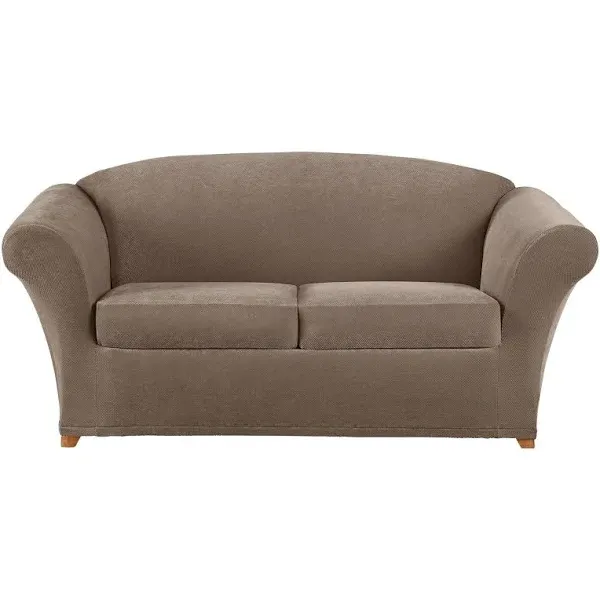 SureFit Stretch Pique 2 Cushion Loveseat Slipcover, Taupe