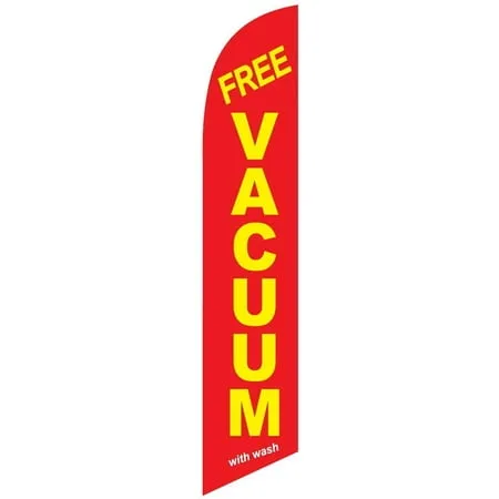 Free Vacuum with wash Advertising Feather Banner Swooper Flag Set with 15 Foot Flag Pole Kit and Ground Stake Car Wash Signs for Outdoors