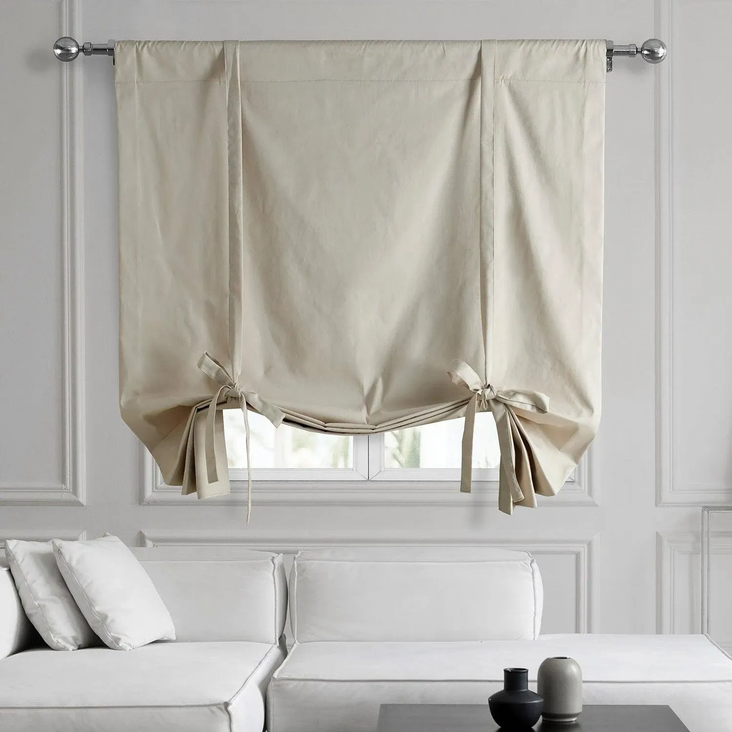 Hazelwood Beige Solid Cotton Tie-Up Window Shade