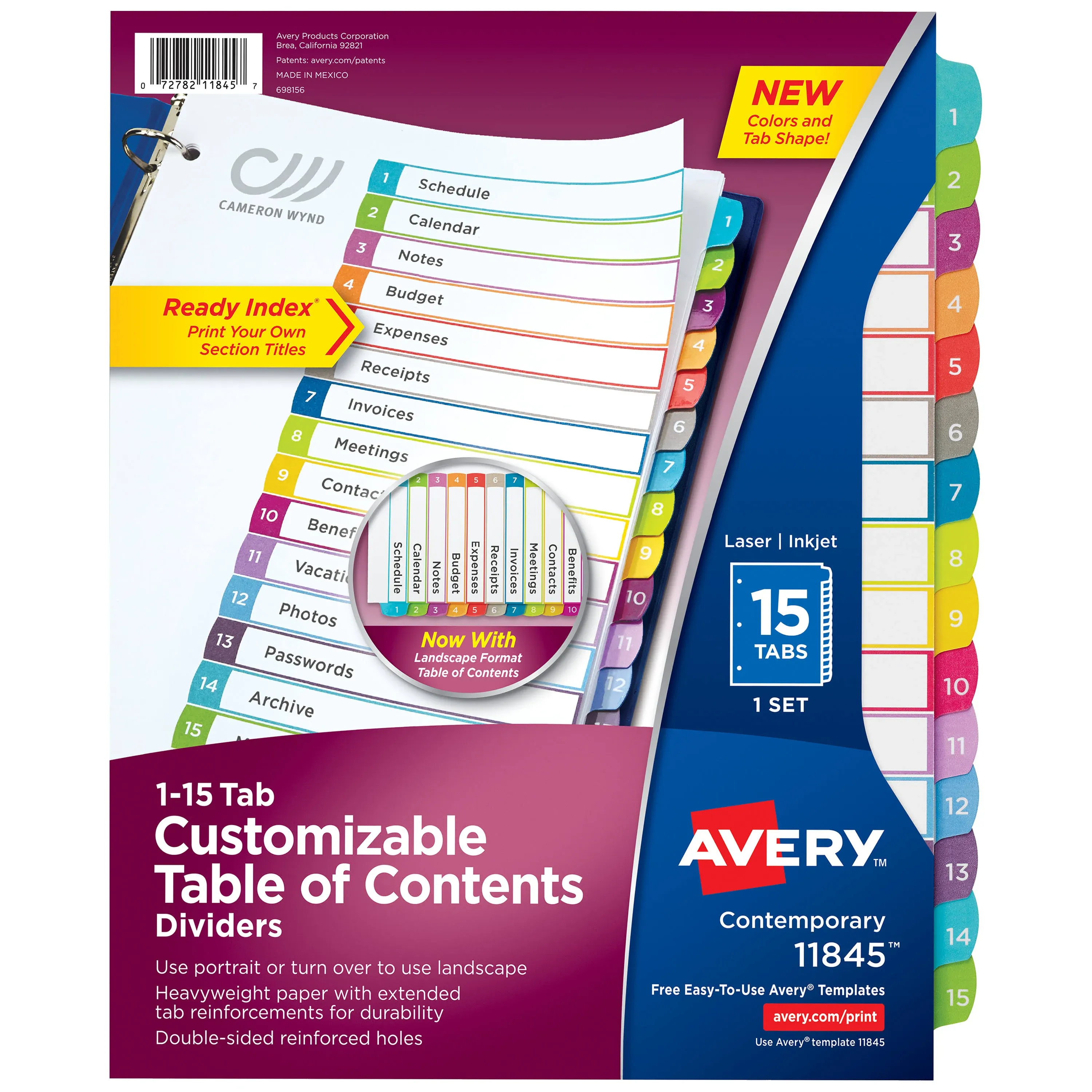 Customizable TOC Ready Index Multicolor Dividers, 1-15, Letter