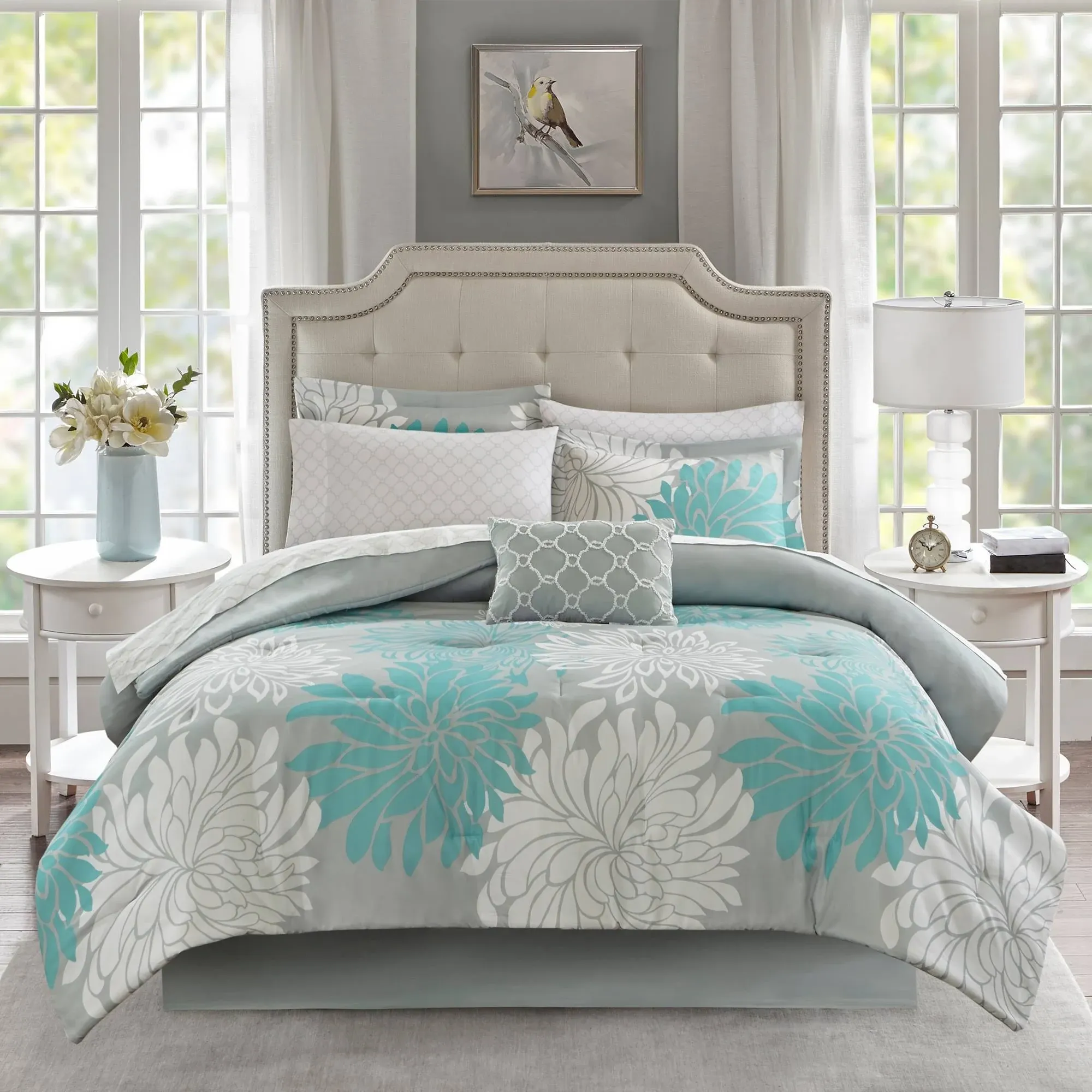 Madison Park Maible Complete Comforter and Cotton Sheet Set Aqua Full