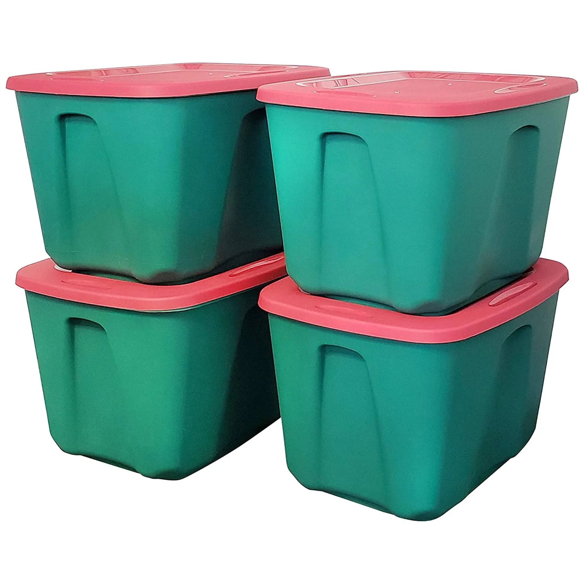 Homz 18 Gallon Container Green Base and Red Lid Set of 4 Size: Medium