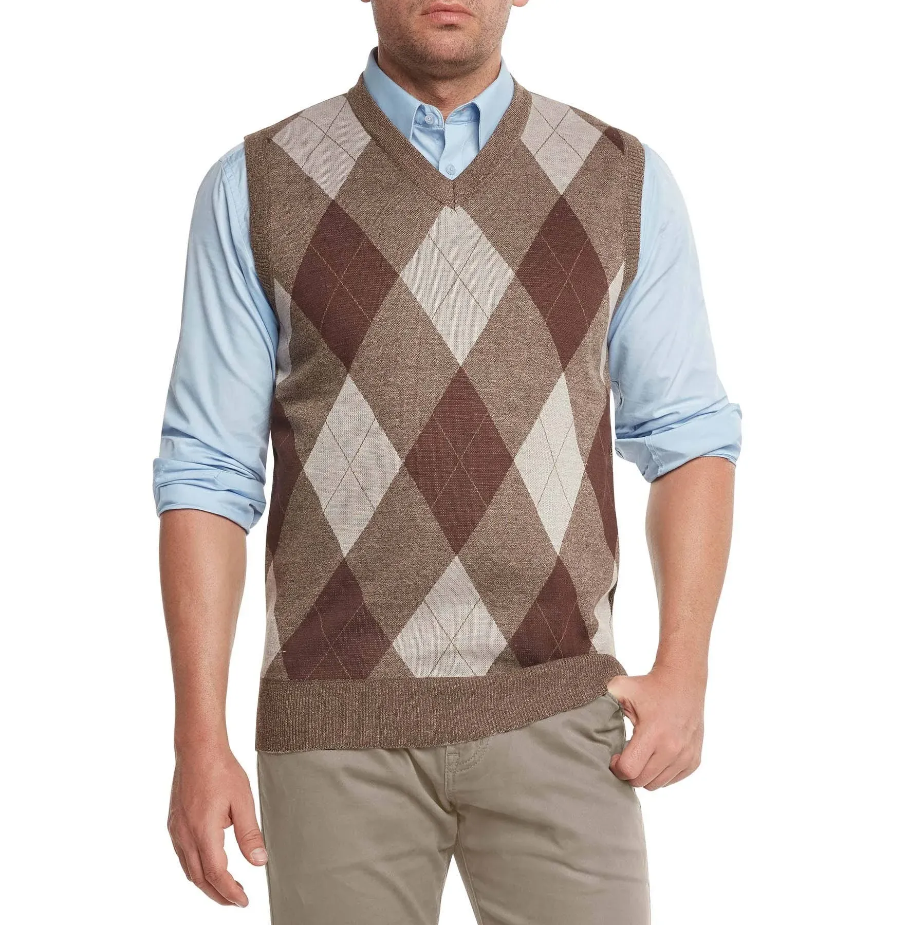 True Rock Men s Argyle V-Neck Sweater Vest (Brown/Beige Large)