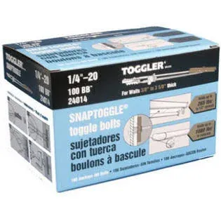 TOGGLER SNAPTOGGLE BB Toggle Anchor, Zinc-Plated Steel Channel, Made in US, 3/8" to 3-5/8" Grip Range, for 1/4"-20 UNC Fastener Size (Pack of 100)