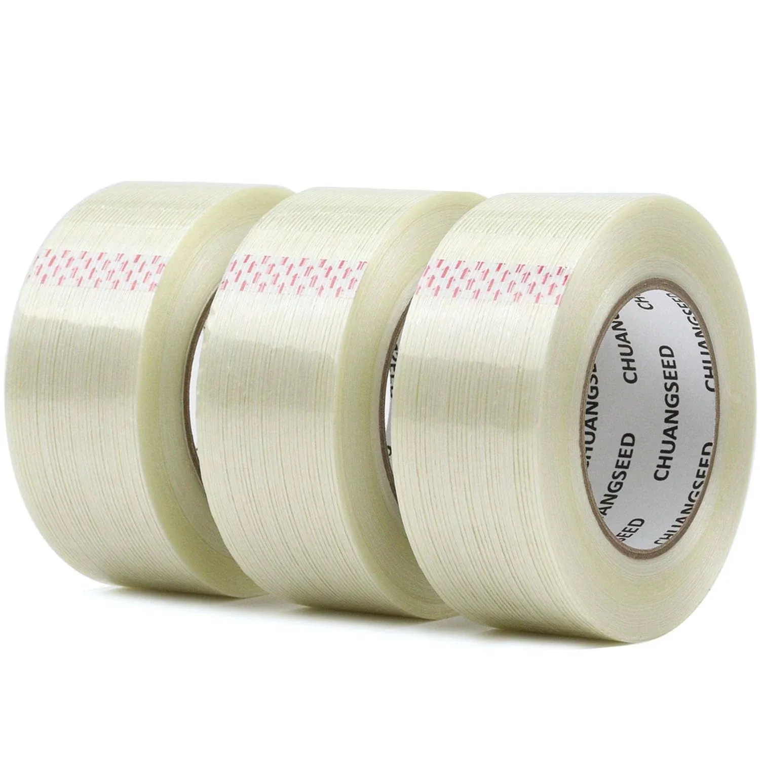 CHUANGSEED 3Pack Mono Filament Strapping Tape 6.2mil x 2Inch x 60yds Commodity Grade Heavy Duty Transparent Reinforced Fiberglass Tape