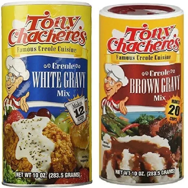 Tony Chacheres Creole Gravy Bundle - 1 Each of 10 Ounce White Gravy Mix and 10 Ounce Brown Gravy Mix