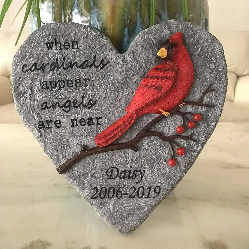 Cardinal Memorial Personalized Heart Garden Stone, Outdoor Decorative Stones, Memorial Stones, Gifts For Sympathy.