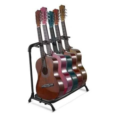 Flexzion Multi Guitar Stand Rack 5 Multiple Holder - Universal Instrument Display Stand, Folding Padded Storage Organizer, Band Stage Bass Slot for El