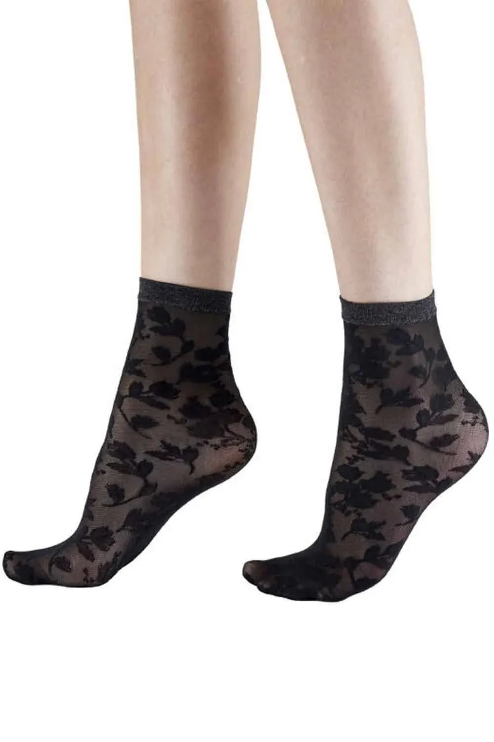 Pretty Polly Floral Lace Ankle High Sheer Socks, One Size, Black Mix - NPAYJ8