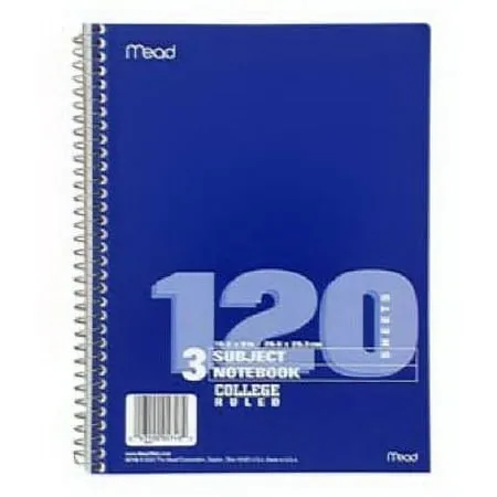 Mead Spiral Notebook, 120-Page, 3-Subject 