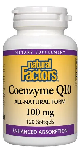 Natural Factors
           Coenzyme Q10 -- 100 mg - 120 Softgels
        
        
        
        
        
          
          SKU #: 068958020723
          
            Shipping Weight:
              0.225 lb
            
          
          
            Servings:
              120