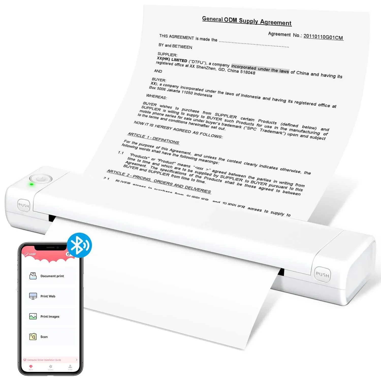 Odaro M08F Portable Wireless Letter Printer for Travel, Bluetooth Thermal, White