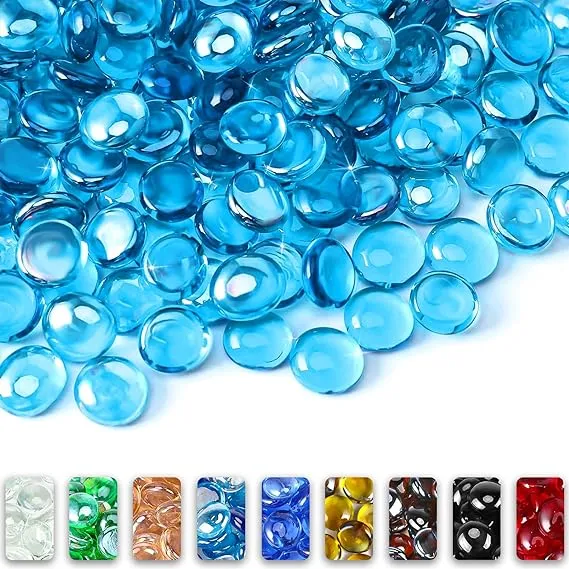 Grisun 1/2 Inch Caribbean Blue Fire Glass Beads for Fire Pit - 10 Pound Reflective Round Glass, Decorative for Natural or Propane Fireplace, Fire Table, Fish Tank, Vase Fillers and Landscaping