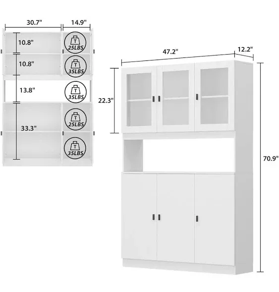 Large Kitchen Pantry Storage Cabinet with Glass Doors, Drawers & Open Shelves ...