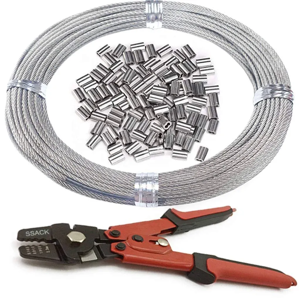 - 304 Stainless Steel Cable Wire Rope 1/16 x 165ft Cutter&amp;Crimpin<wbr/>g Tool and S...