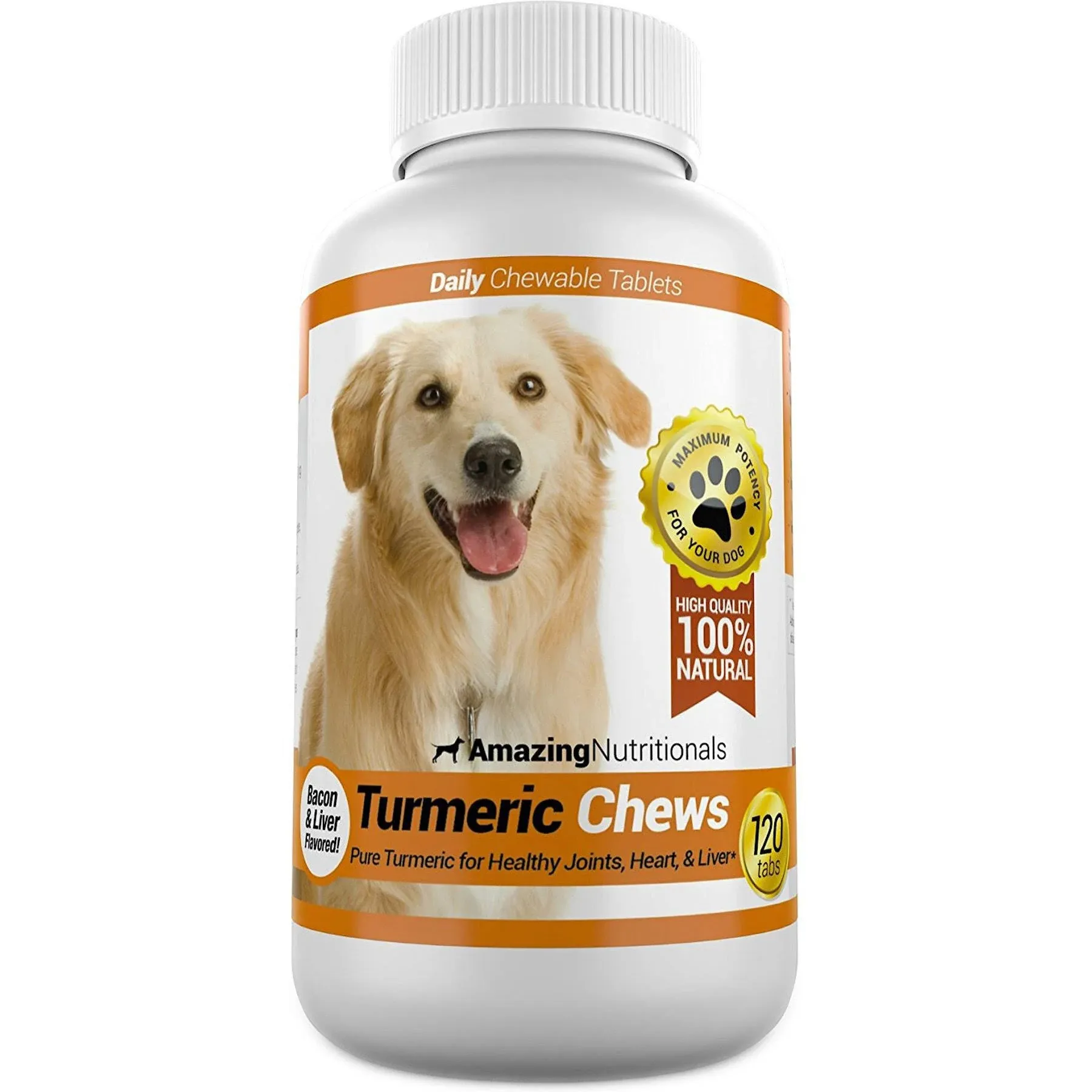 Amazing Turmeric for Dogs Eliminates Joint Pain, Tasty Bacon Flavored 120 Chews