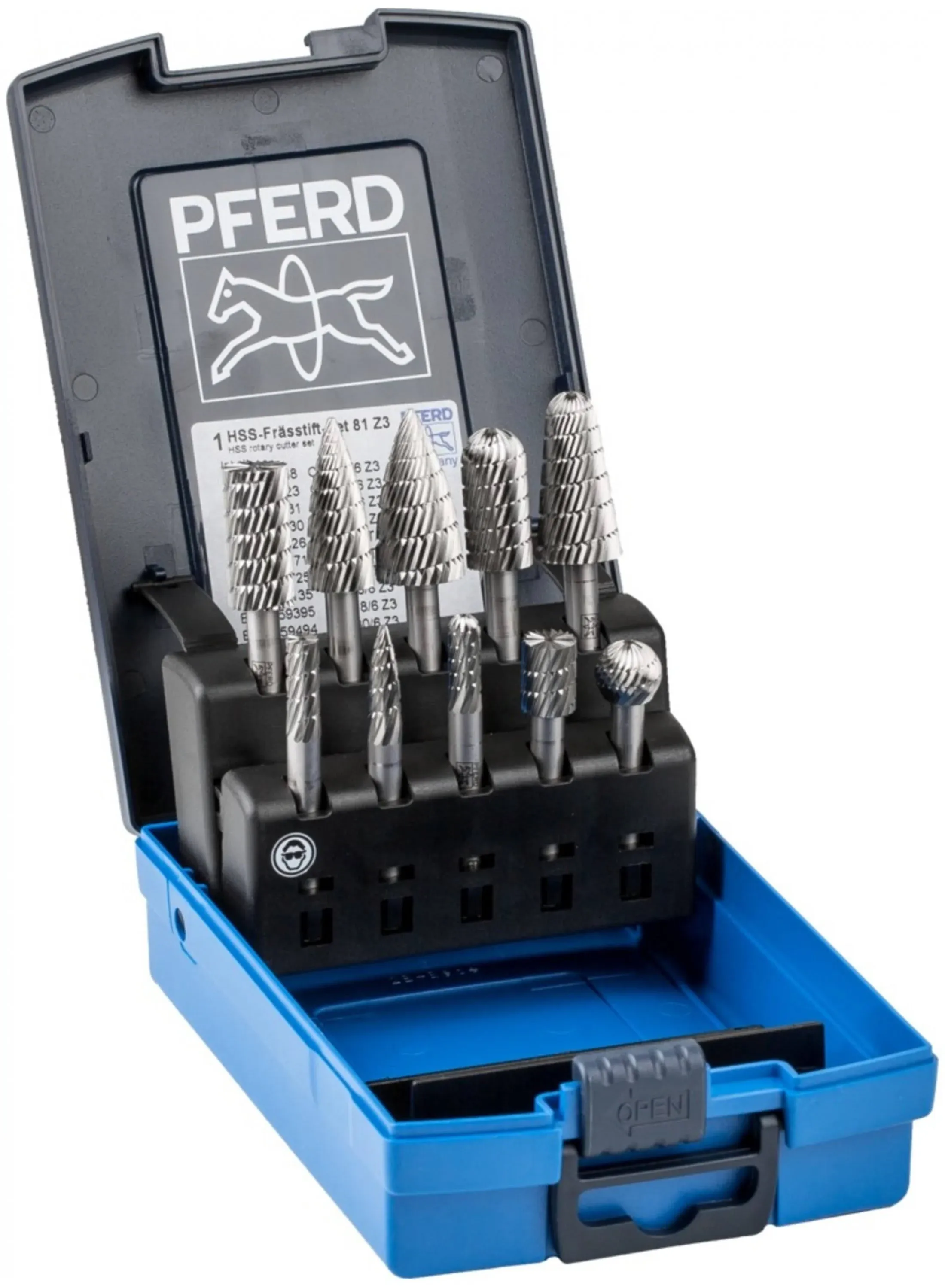 PFERD HSS Burr Set, 10 Pieces, Tooth 3, Shank Diameter 6 mm, 22900813 - for Cutting Steel, Cast Steel and Cast Iron