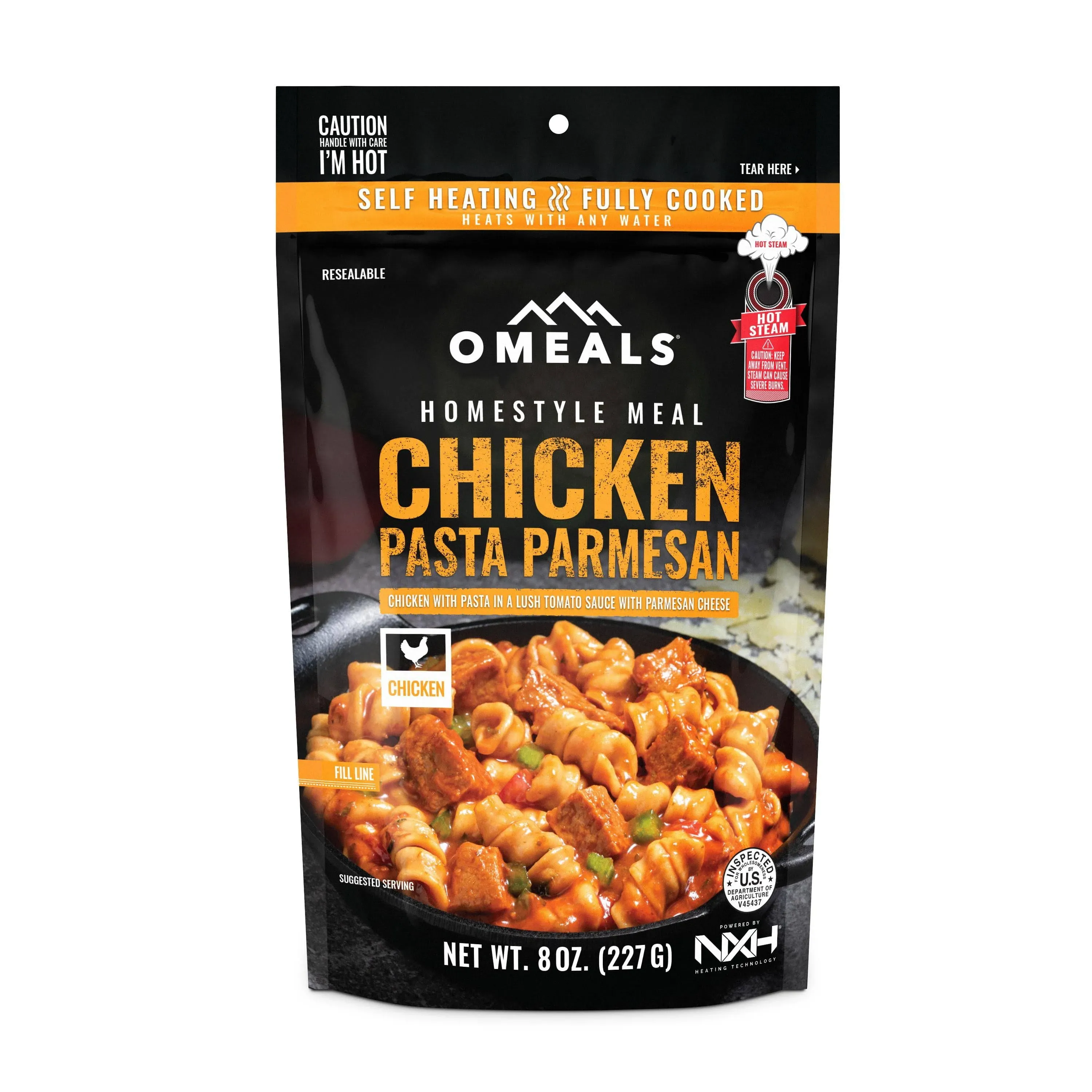 OMEALS Chicken Pasta Parmesan MRE Sustainable Premium Outdoor Food Extended Shelf Life-Fully Cooked w/Heater No Refrigeration - Perfect for Camping Enthusiasts, Travelers, Emergency Supplies-USA Made