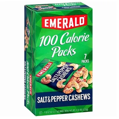 Emerald Nuts, Salt & Pepper Cashews, 100 Calorie Packs, 7 Ct, 4.34 Oz