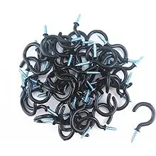 yueton 50pcs Vinyl Coated Screw-In Ceiling Hooks Cup Hooks (Black)