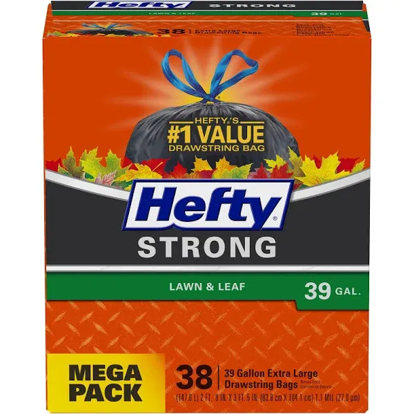 Hefty Strong Drawstring Bags, Lawn & Leaf, Extra Large, 39 Gallon, Mega Pack - 38 ...