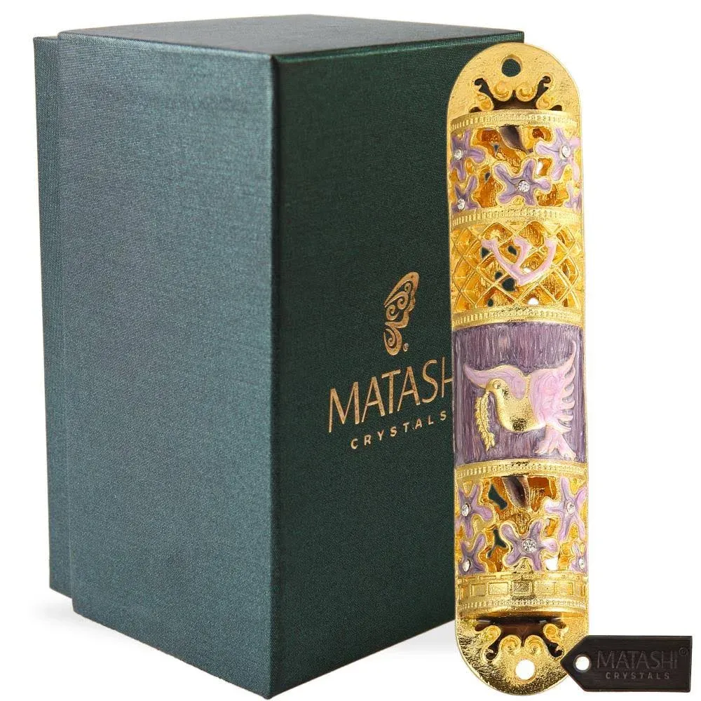 Hand Painted Enamel Mezuzah Embellished With a Floral Design With Gold Accents a - Traditional - Decorative Objects And Figurines - by Matashi Crystals | Houzz