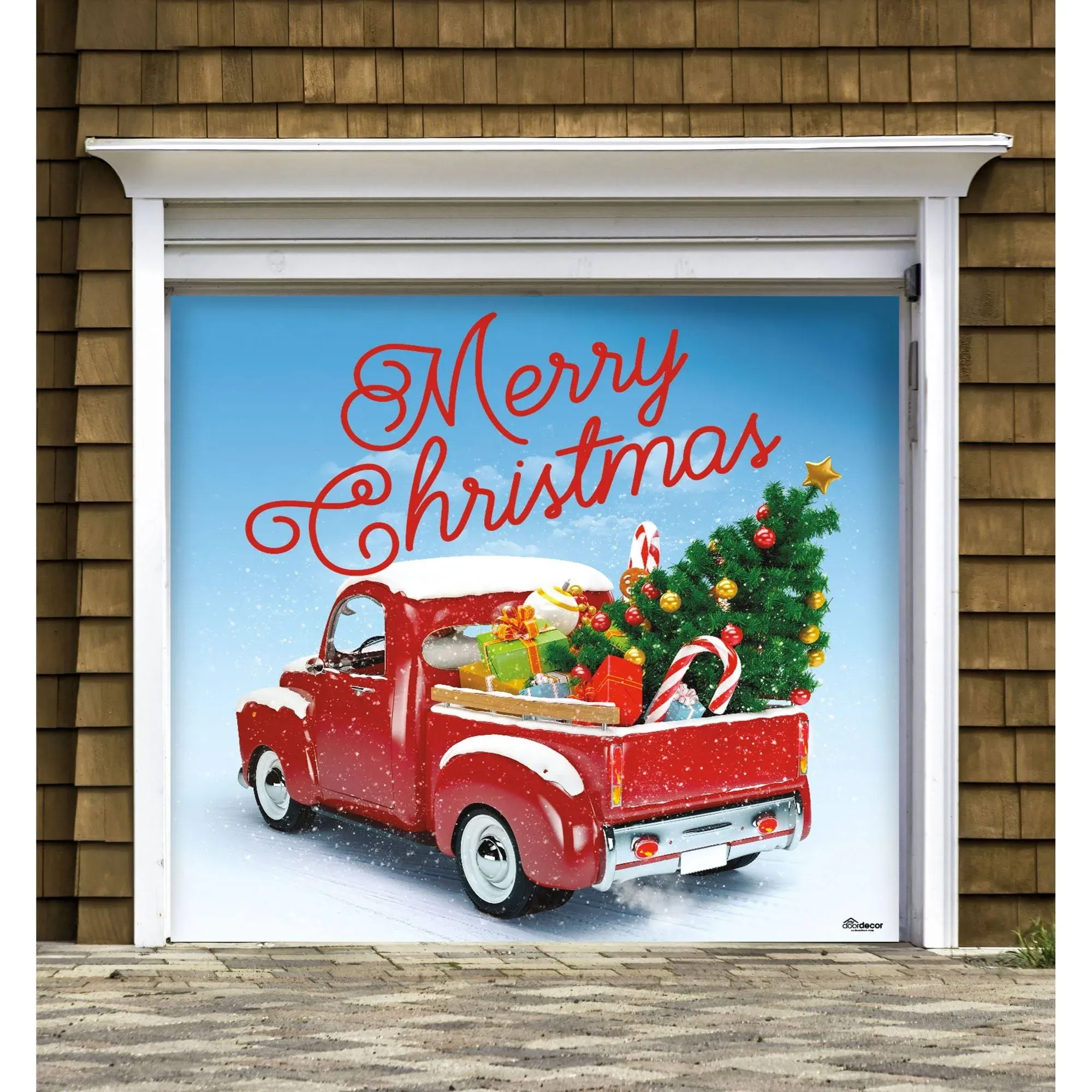 Showdown Displays 7' x 8' Green and Red "Merry Christmas" Outdoor Car Garage Door Banner