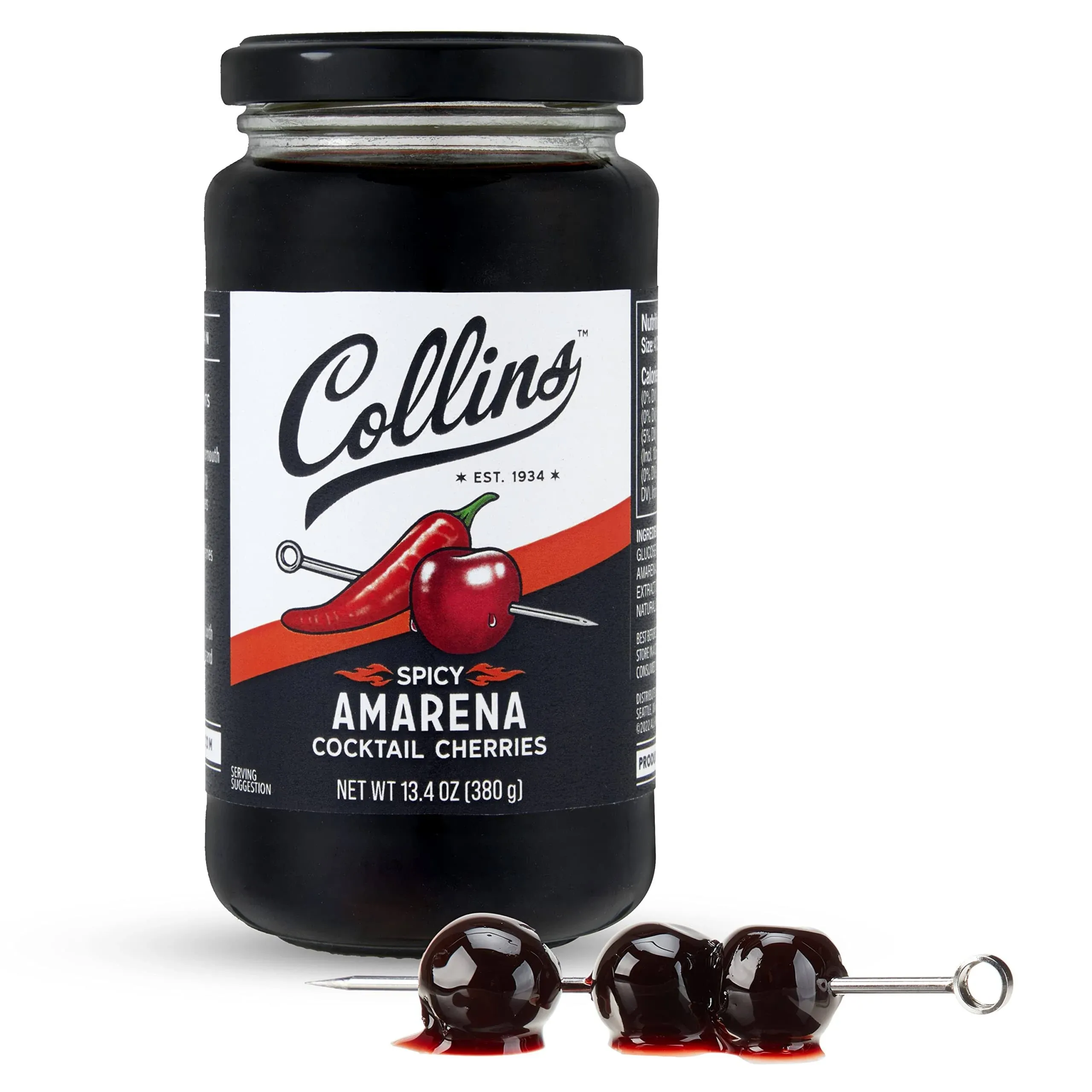 Collins Spicy Amarena Cherries in Syrup - Premium Garnish for Cocktails, Old ...