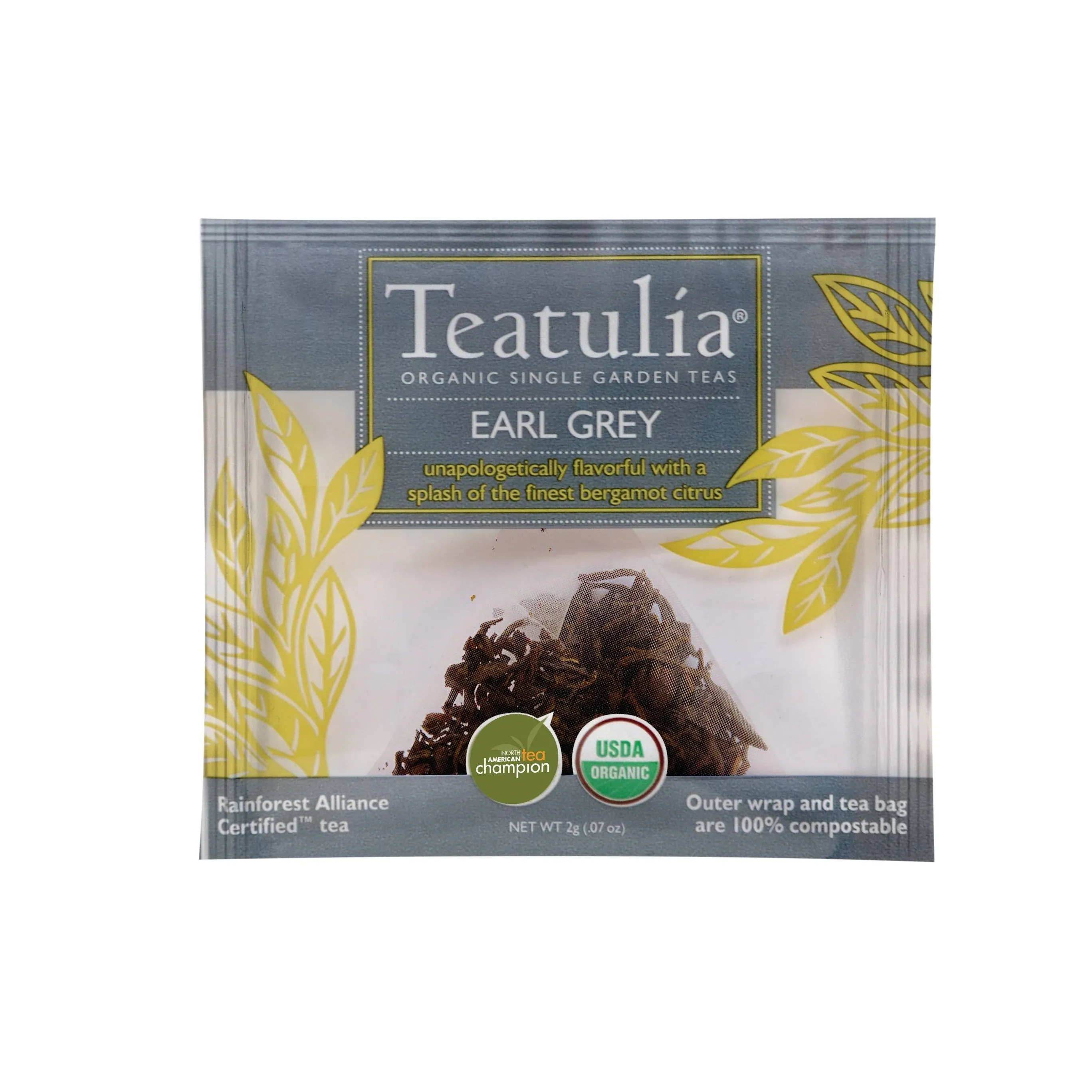 Teatulia Organic Earl Grey Tea Bags (50 Pyramid Sachet Teabags) Whole Leaf Flower Earl Gray | 100% Compostable | Black Tea + Bergamot Citrus Sustainably Grown In Bangladesh