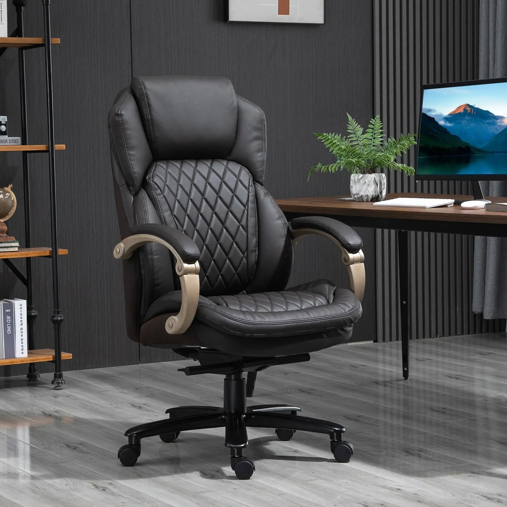 Vinsetto Big and Tall Executive Office Chair with Wide Seat, Computer Desk Chair with High Back Diamond Stitching, Adjustable Height & Swivel Wheels, Black