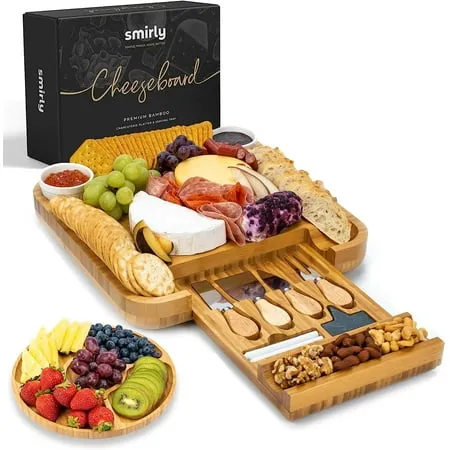 SMIRLY Charcuterie Boards Gift Set: Large Bamboo Cheese Board Set - Unique Mothers Day Gifts for Mom - House Warming Gifts New Home, Wedding Gifts for Couple, Bridal Shower Gift